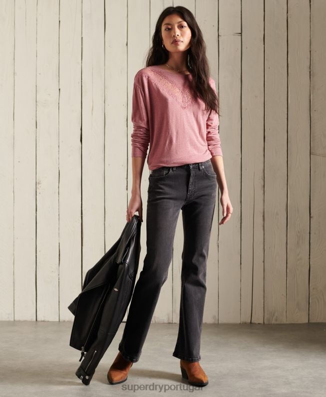 top de renda chevron mulheres rosa roupas Superdry 2208H6623