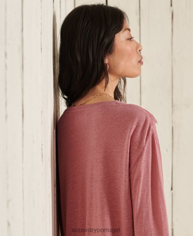 top de renda chevron mulheres rosa roupas Superdry 2208H6623