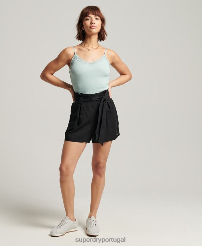 top de renda mini canelado vintage mulheres azul roupas Superdry 2208H2346