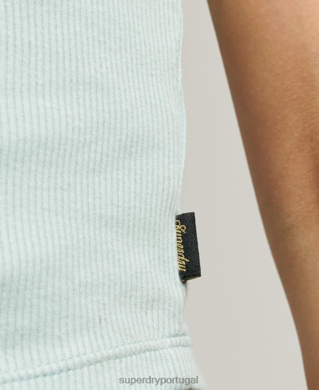 top de renda mini canelado vintage mulheres azul roupas Superdry 2208H2346