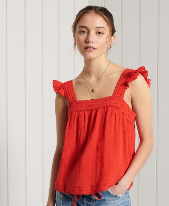 top de renda texturizado layne mulheres vermelho roupas Superdry 2208H3056