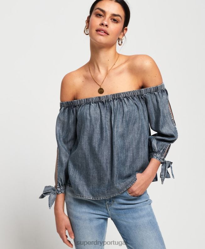 top helena mulheres azul roupas Superdry 2208H3069
