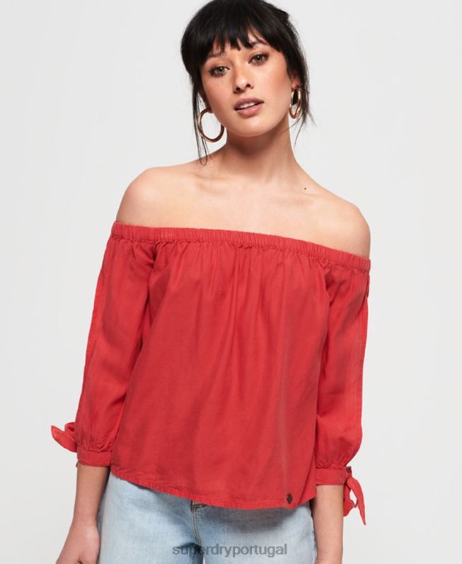 top helena mulheres vermelho roupas Superdry 2208H3075