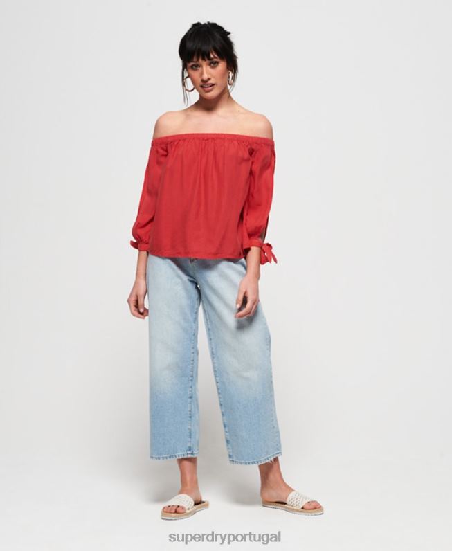 top helena mulheres vermelho roupas Superdry 2208H3075