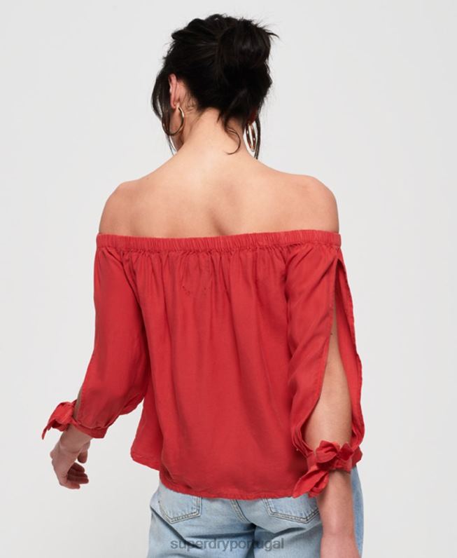 top helena mulheres vermelho roupas Superdry 2208H3075