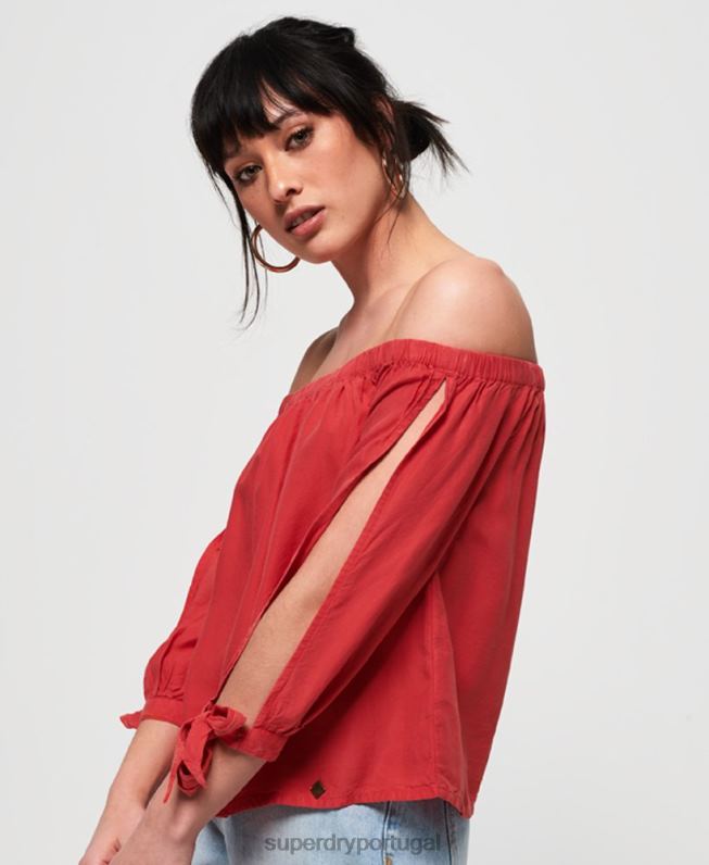 top helena mulheres vermelho roupas Superdry 2208H3075