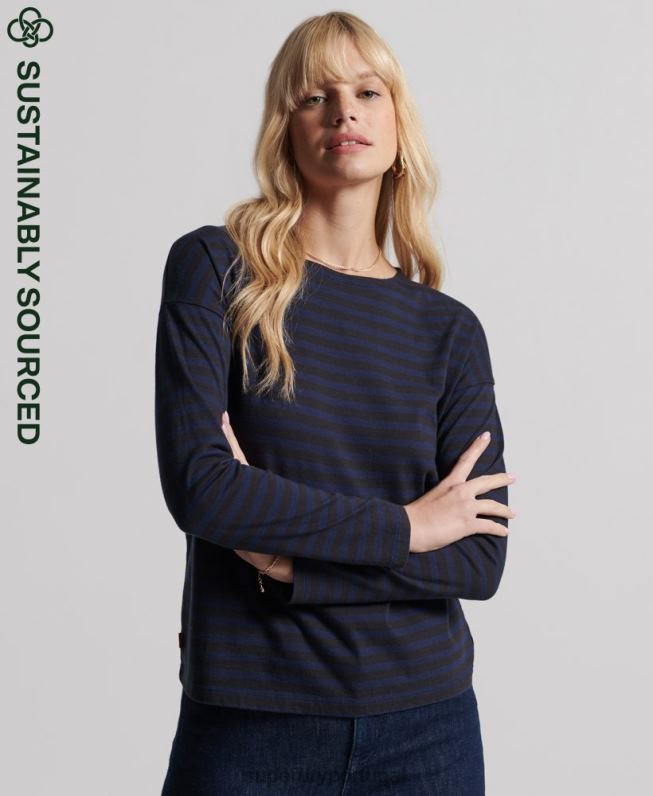 top listrado de algodão orgânico pesado mulheres cinza claro roupas Superdry 2208H3054