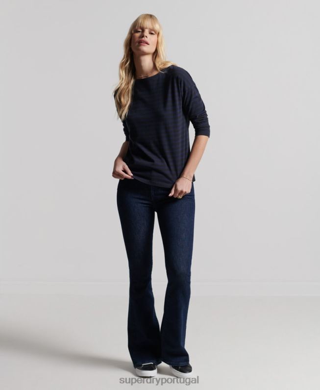 top listrado de algodão orgânico pesado mulheres cinza claro roupas Superdry 2208H3054