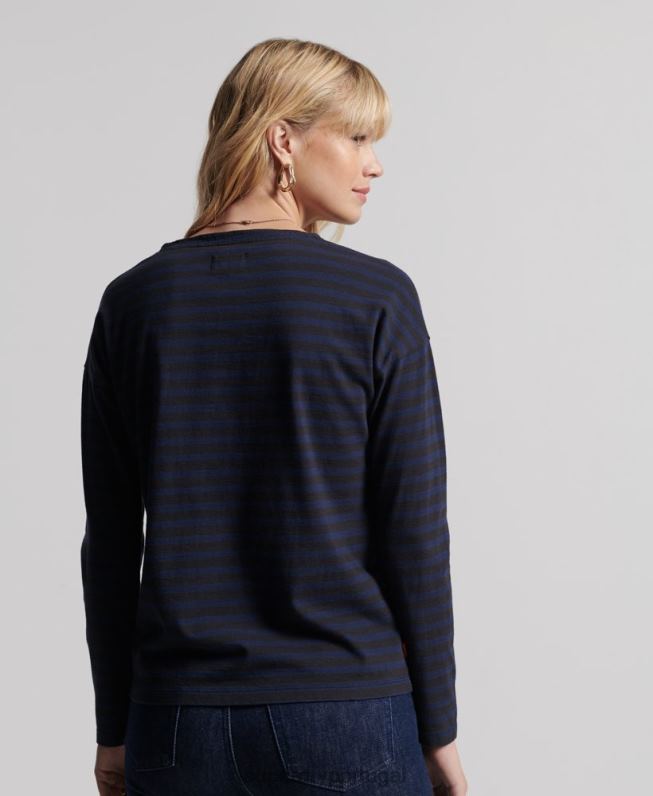 top listrado de algodão orgânico pesado mulheres cinza claro roupas Superdry 2208H3054