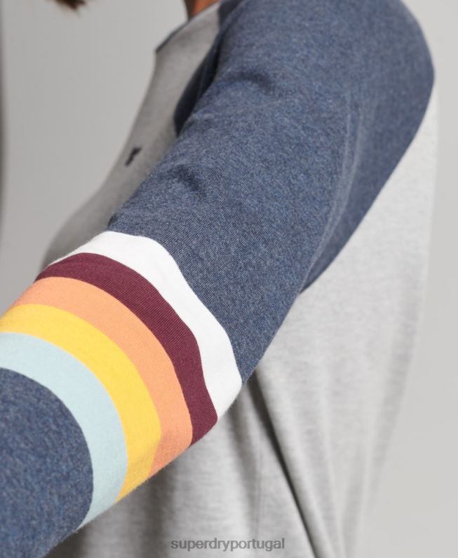 top raglã vintage com listras cali mulheres cinza claro roupas Superdry 2208H3072