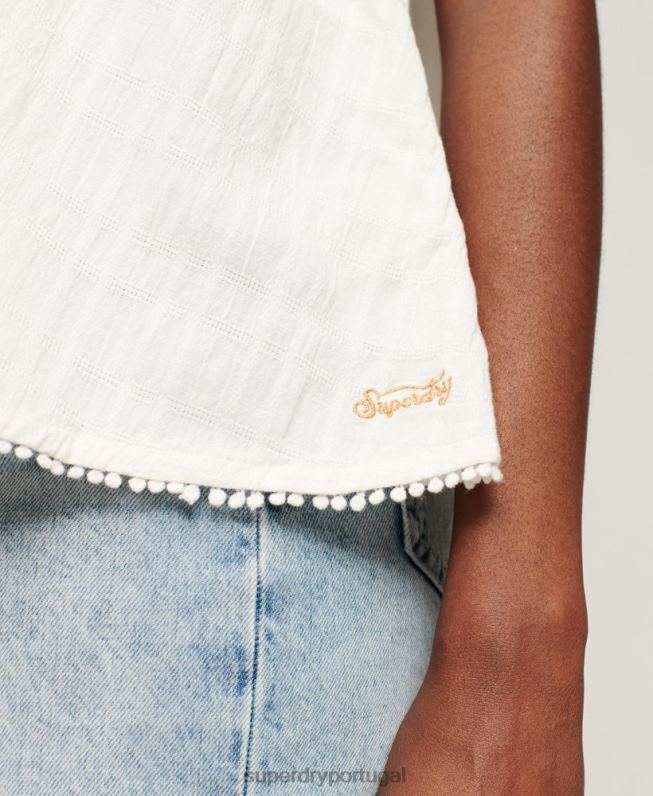 top vintage frente única mulheres creme roupas Superdry 2208H2871