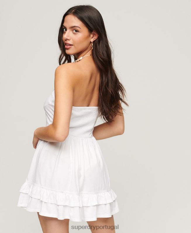 Minivestido bandeau de renda anos 50 mulheres branco roupas Superdry 2208H1998
