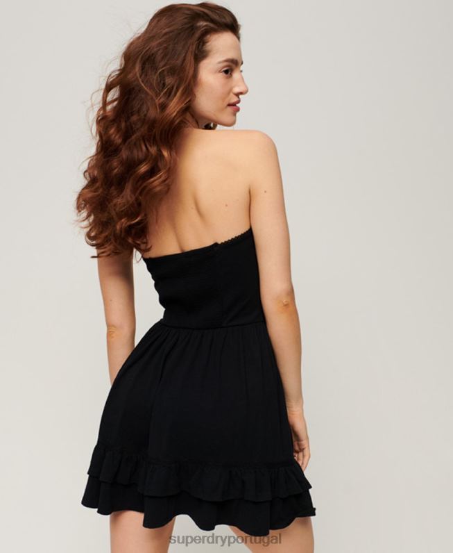 Minivestido bandeau de renda anos 50 mulheres preto roupas Superdry 2208H2047