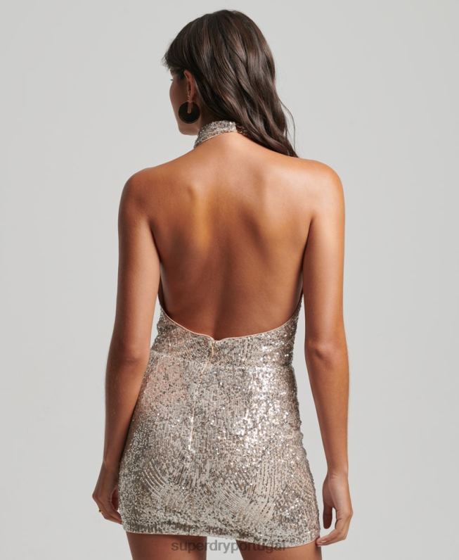 Minivestido gola alta com paetês mulheres prata roupas Superdry 2208H2485