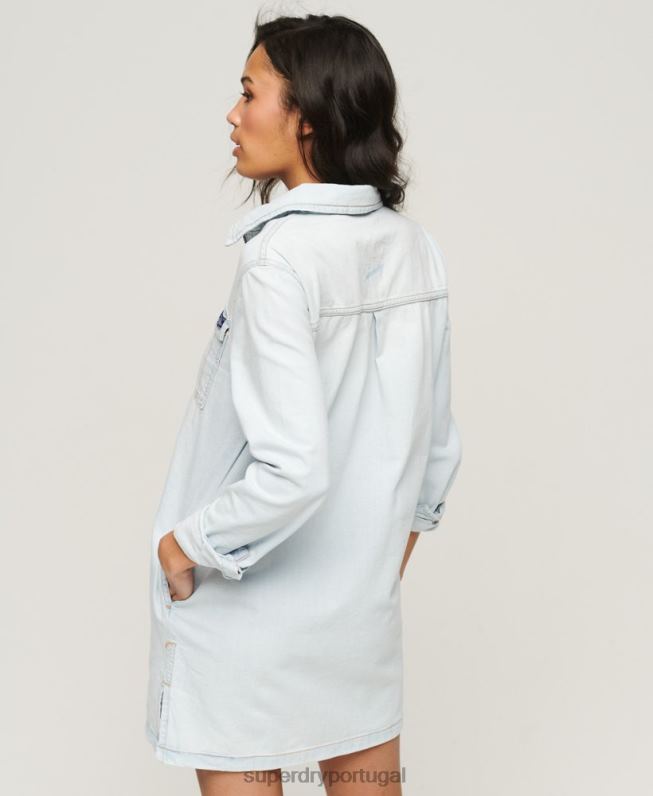 camisa jeans vestido mulheres azul claro roupas Superdry 2208H2543
