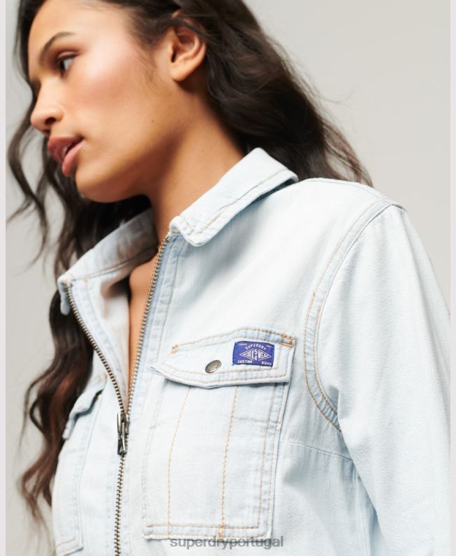 camisa jeans vestido mulheres azul claro roupas Superdry 2208H2543