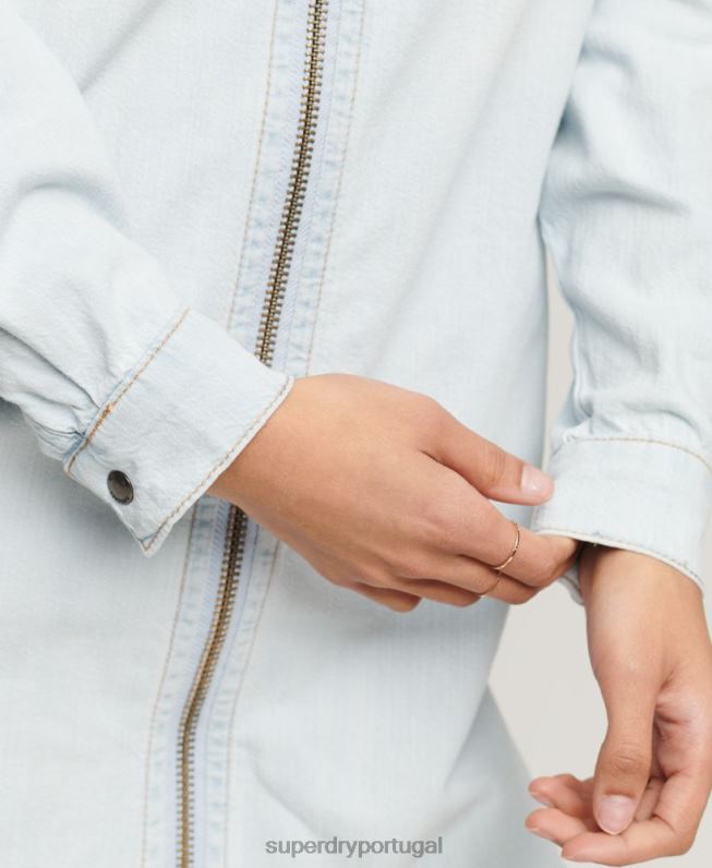 camisa jeans vestido mulheres azul claro roupas Superdry 2208H2543