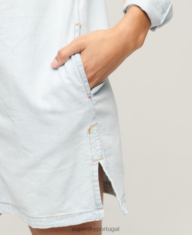 camisa jeans vestido mulheres azul claro roupas Superdry 2208H2543