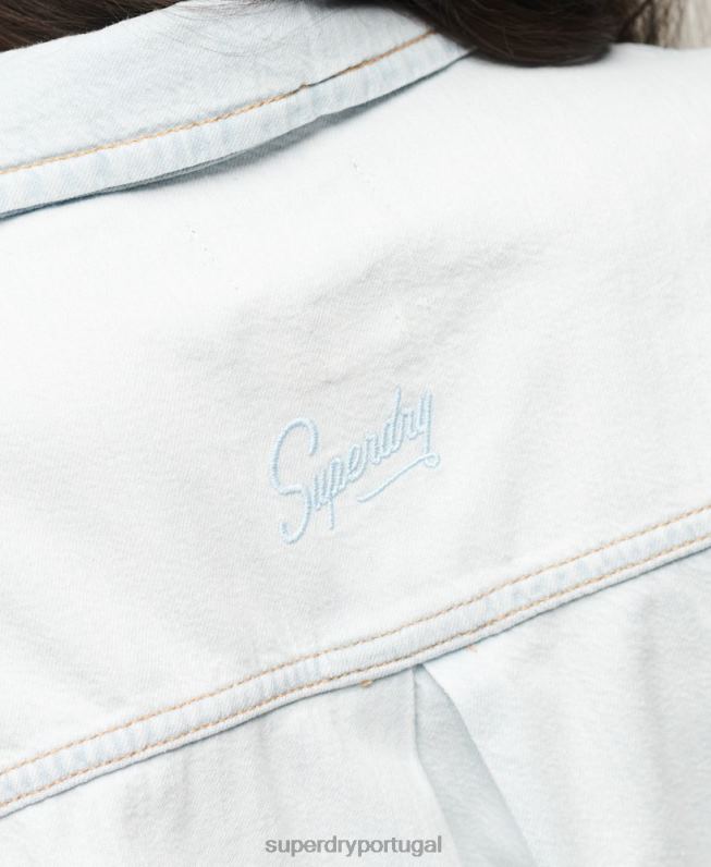 camisa jeans vestido mulheres azul claro roupas Superdry 2208H2543