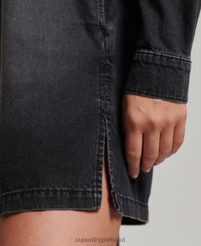 camisa jeans vestido mulheres cinza escuro roupas Superdry 2208H2506