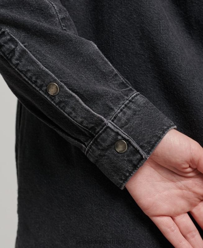 camisa jeans vestido mulheres cinza escuro roupas Superdry 2208H2506