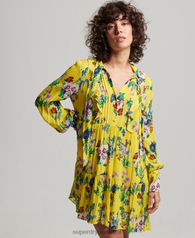 estúdios mini vestido de folga mulheres amarelo roupas Superdry 2208H2466