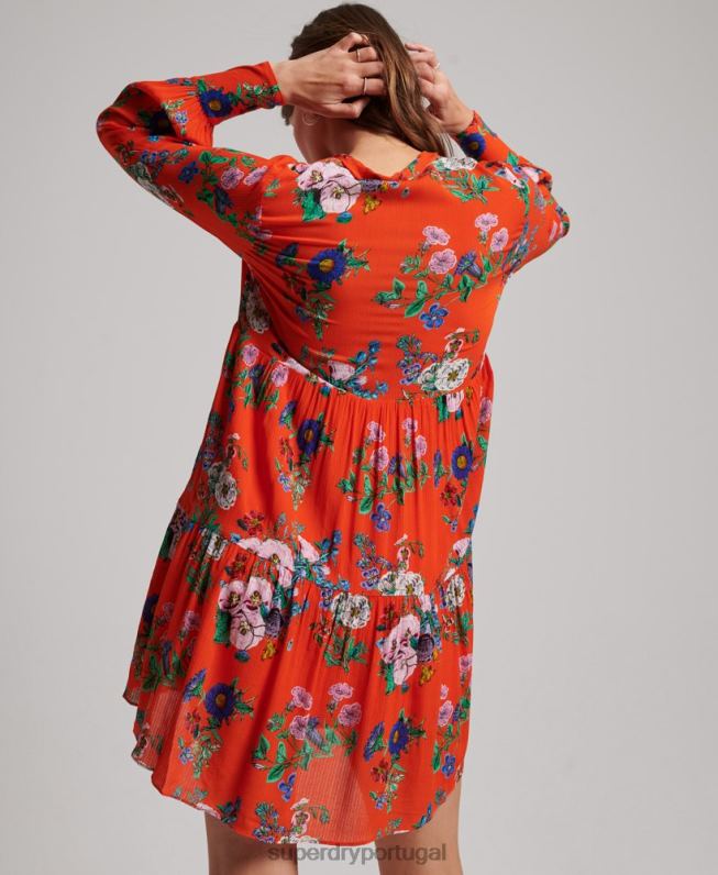 estúdios mini vestido de folga mulheres vermelho roupas Superdry 2208H2484