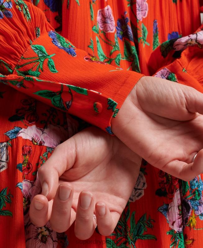 estúdios mini vestido de folga mulheres vermelho roupas Superdry 2208H2484