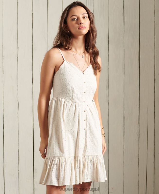 mini vestido bordado mulheres creme roupas Superdry 2208H2544