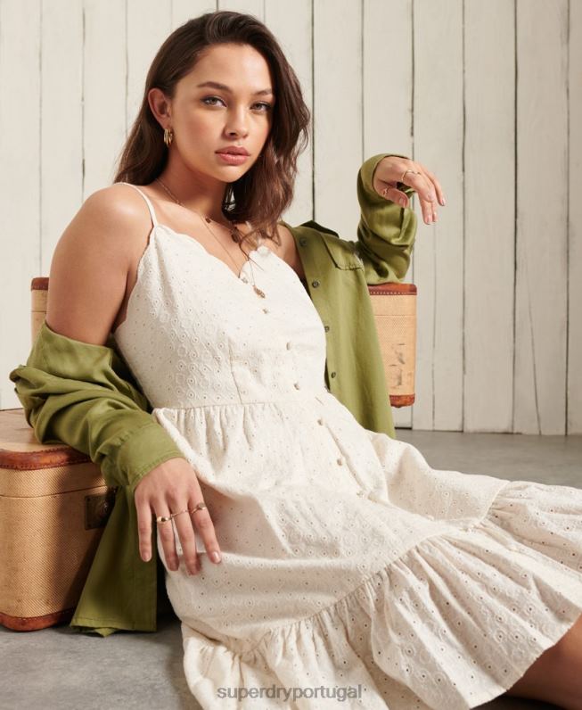 mini vestido bordado mulheres creme roupas Superdry 2208H2544