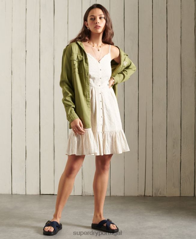 mini vestido bordado mulheres creme roupas Superdry 2208H2544