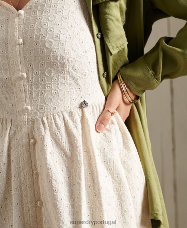 mini vestido bordado mulheres creme roupas Superdry 2208H2544