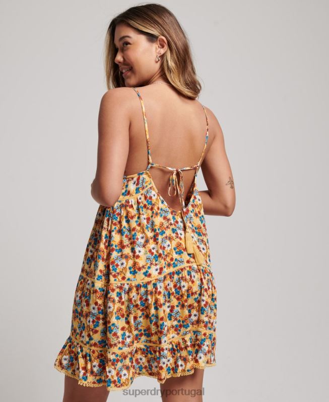 mini vestido cami praia mulheres amarelo roupas Superdry 2208H2363