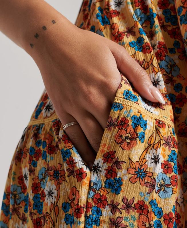 mini vestido cami praia mulheres amarelo roupas Superdry 2208H2363