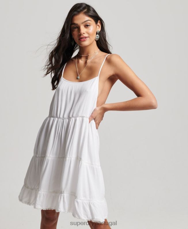 mini vestido cami praia mulheres branco roupas Superdry 2208H2413
