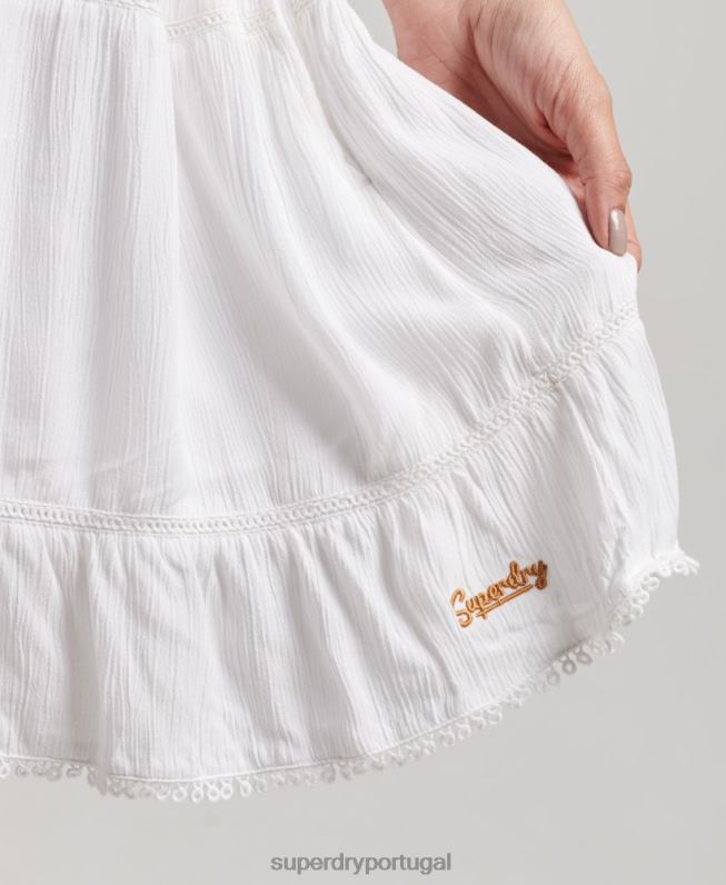 mini vestido cami praia mulheres branco roupas Superdry 2208H2413