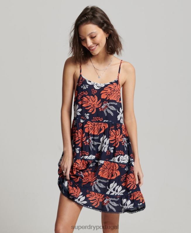 mini vestido cami praia mulheres marinha roupas Superdry 2208H2417