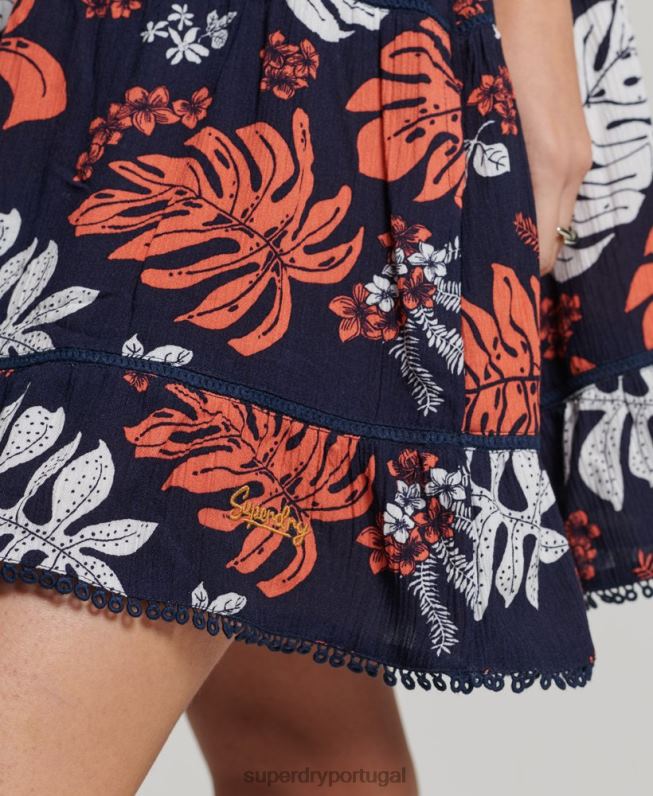 mini vestido cami praia mulheres marinha roupas Superdry 2208H2417