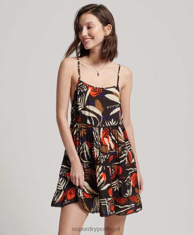 mini vestido cami praia mulheres marrom roupas Superdry 2208H2504