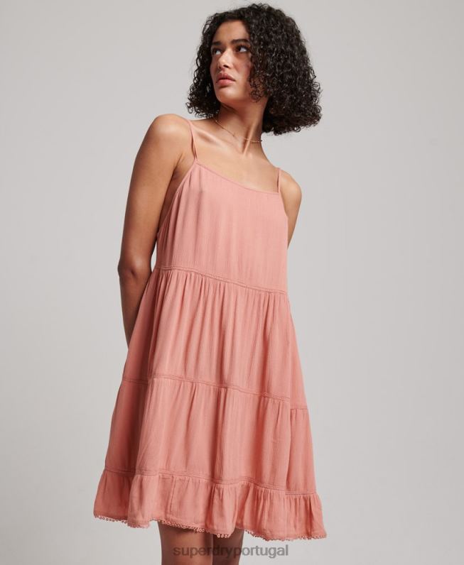 mini vestido cami praia mulheres rosa roupas Superdry 2208H2379