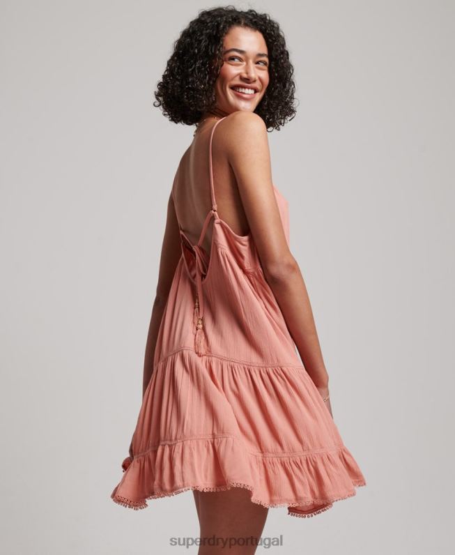 mini vestido cami praia mulheres rosa roupas Superdry 2208H2379