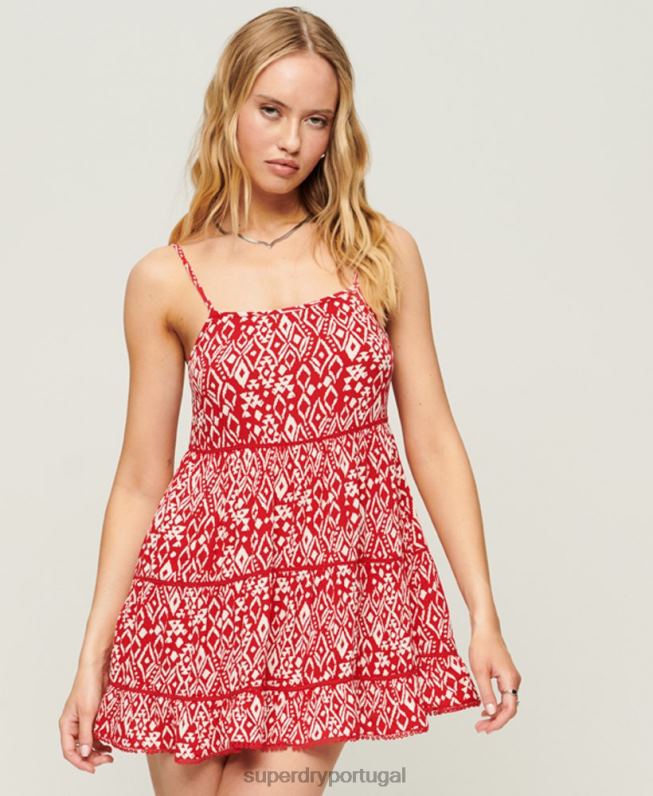 mini vestido cami praia mulheres vermelho roupas Superdry 2208H2107
