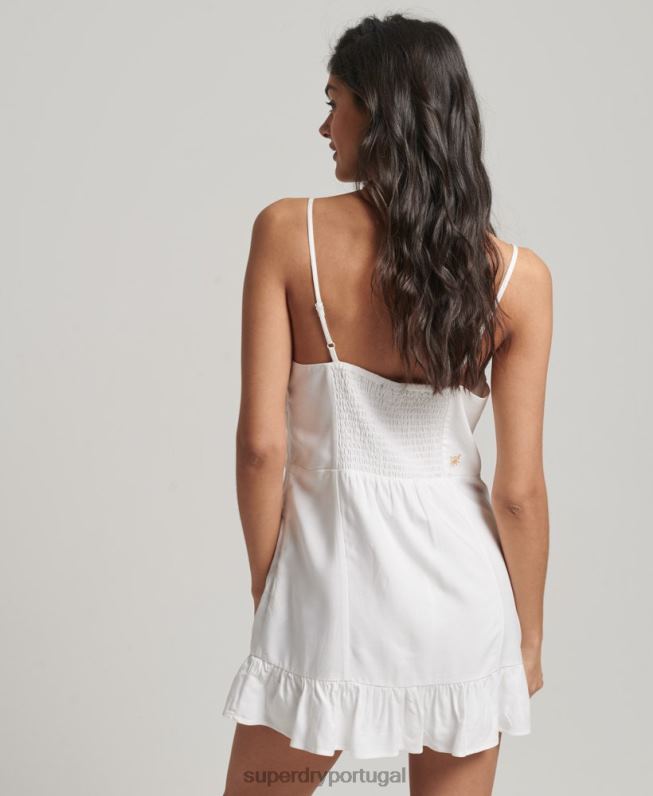 mini vestido cami vintage mulheres branco roupas Superdry 2208H1967