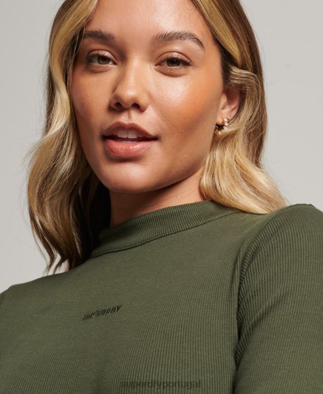 mini vestido canelado manga longa mulheres caqui roupas Superdry 2208H6666