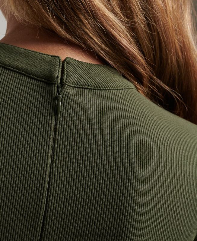 mini vestido canelado manga longa mulheres caqui roupas Superdry 2208H6666