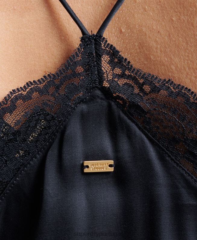 mini vestido de cetim cami mulheres marinha roupas Superdry 2208H2474