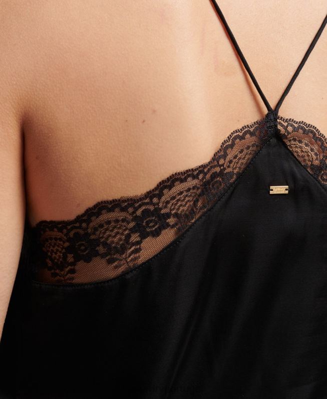 mini vestido de cetim cami mulheres preto roupas Superdry 2208H2454