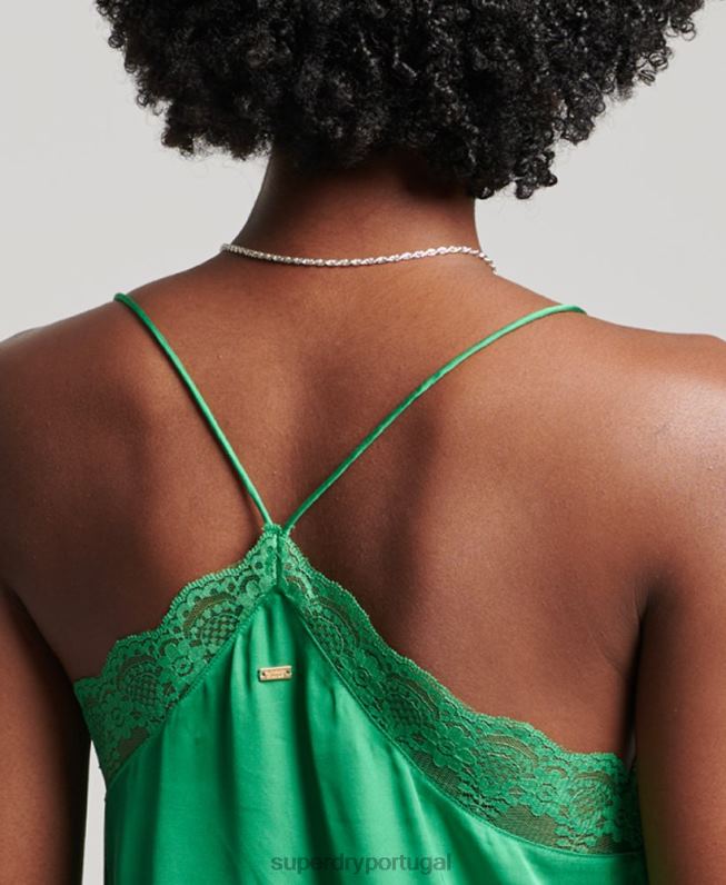 mini vestido de cetim cami mulheres verde roupas Superdry 2208H2452