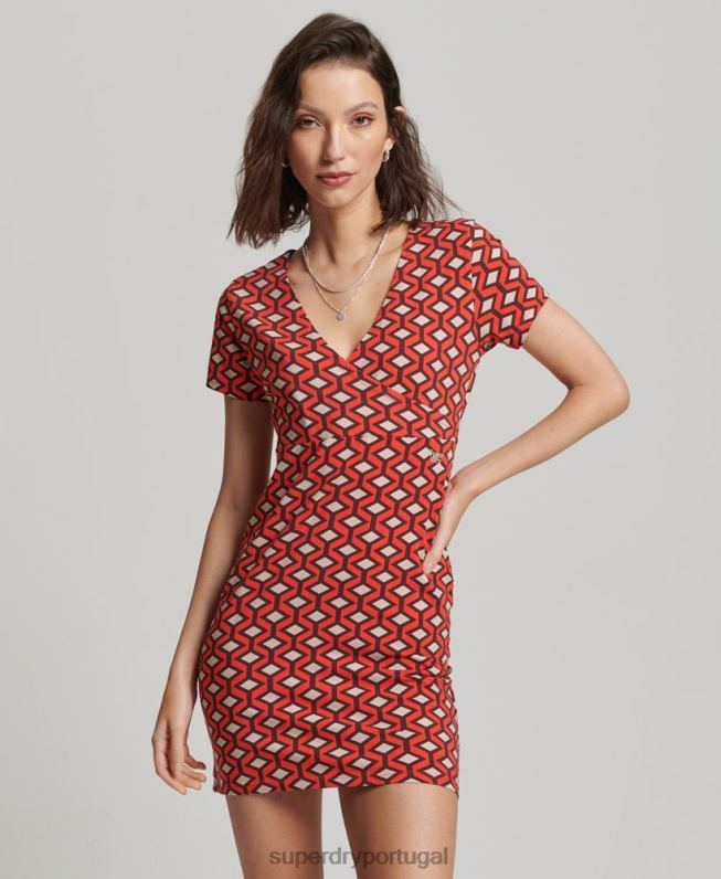 mini vestido de dia impresso mulheres laranja roupas Superdry 2208H2388