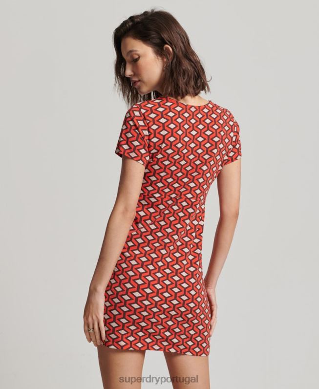 mini vestido de dia impresso mulheres laranja roupas Superdry 2208H2388